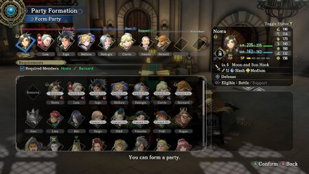 Screenshot of Eiyuden Chronicle: Hundred Heroes Party Formation UI